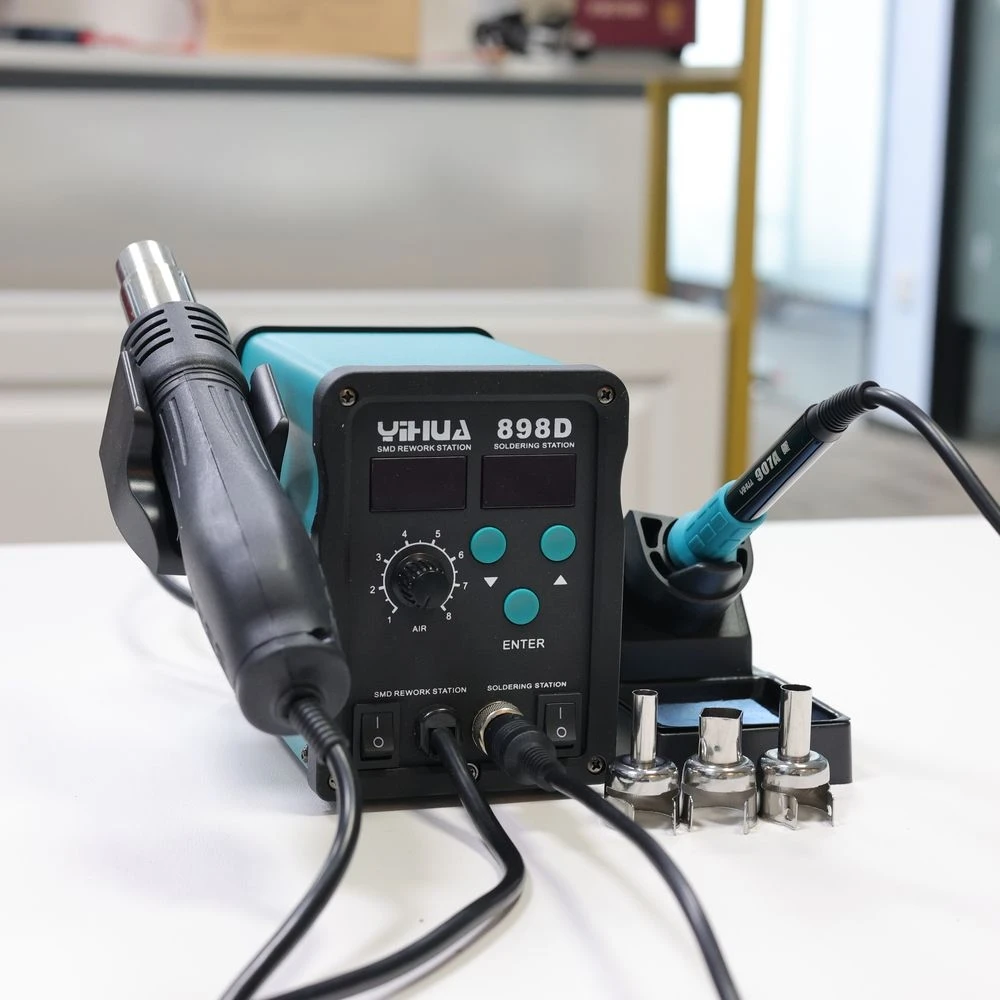 

Интеллектуальная паяльная станция 2-в-1, YIHUA 898D, 100-480 ° C горячий воздух, 200-480 ° C Паяльник