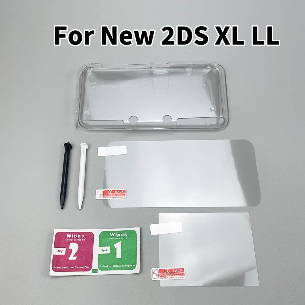 Clear Crystal Protective Case For New 2DS XL LL Plastic Hard Shell Skin Case Cover With Top Bottom Screen Film Stylus Pen Set