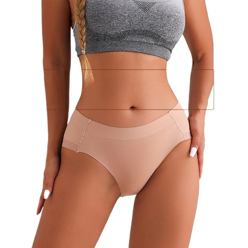 Quick-drying Seamless Women's Underwear Large Size Mid-waist Ice Silk Breathable Lace Underpants Women's Briefs Women Panties