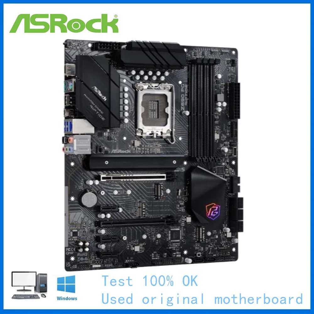 For intel Z690 Used ASRock Z690 PG Riptide Socket LGA1700 DDR4 Desktop Mainboard 12th Gen Motherboard support 12900K 12700K