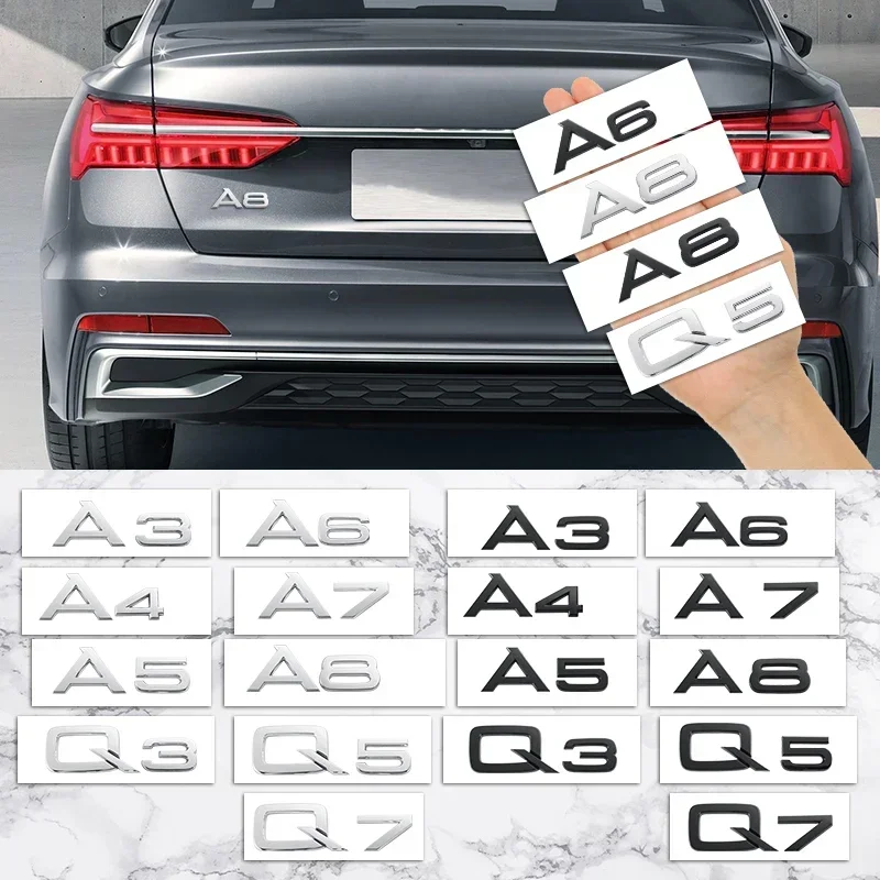

3D Letters Numbers Emblem Chrome Glossy Black For Audi A3 A7 A5 A6 A8 Q7 A4 Q2 Q3 Q5 Car Trunk Lid Nameplate Badge Logo Sticker