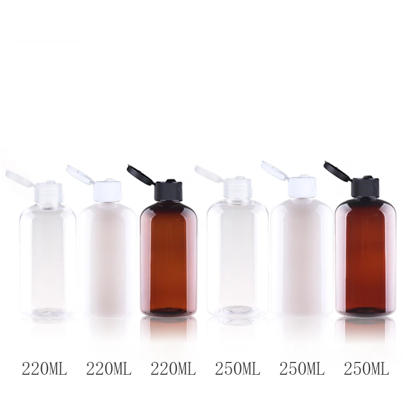 

Brown White 220ML 250ML X 24 Empty Plastic Containers With Flip Top Cap Skin Care Cosmetic Packing Bottle For Shower Gel Shampoo