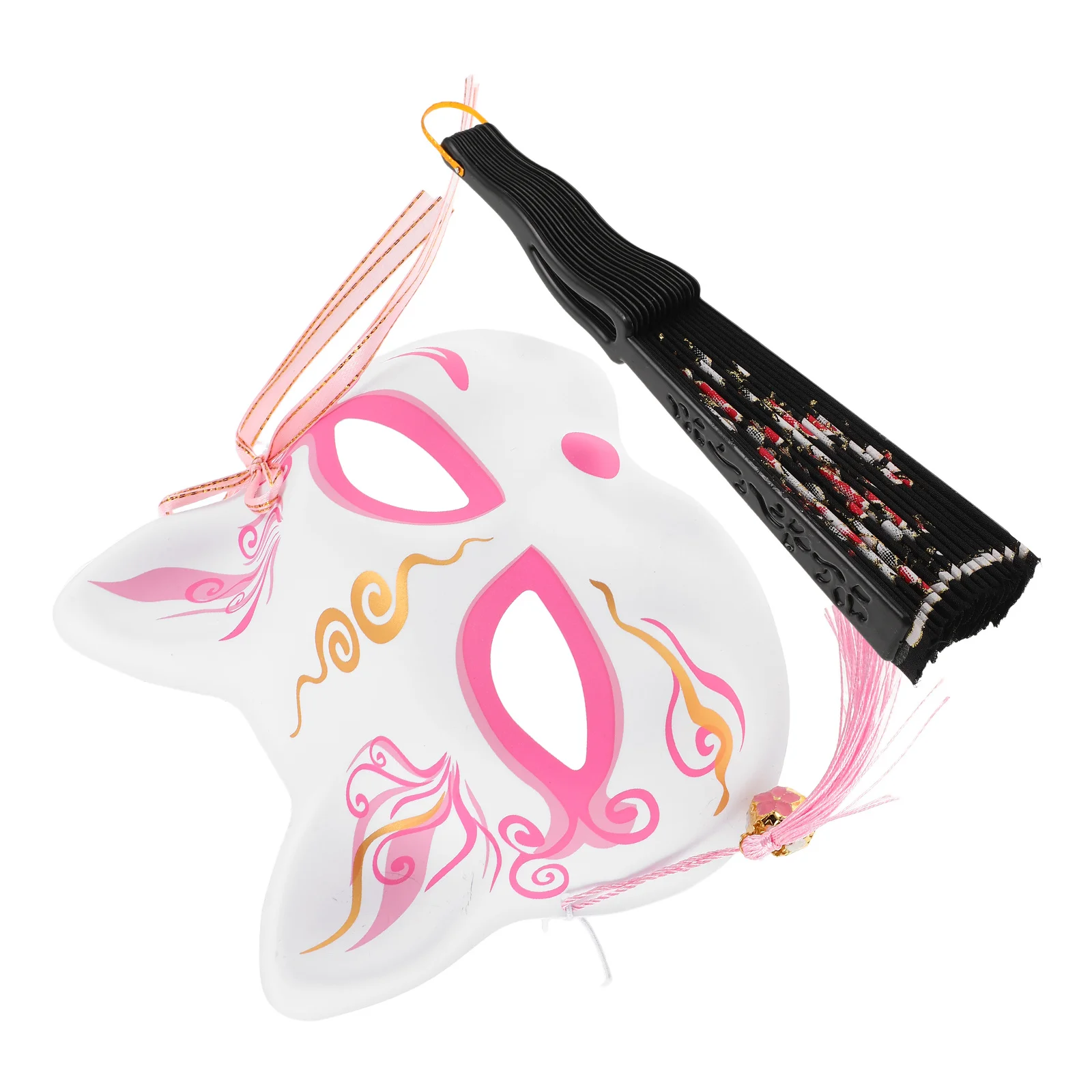 

1 комплект, маска лисы на Хэллоуин, японская маска для косплея на половину лица, складной ручной веер, кимоно, аксессуары для костюма, маскарадная вечеринка