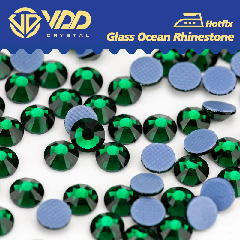 VDD 022 Emerald Hot-Fix Glass Crystal Rhinestones SS6-SS30 Flatback Stones For Garment Wedding Dress