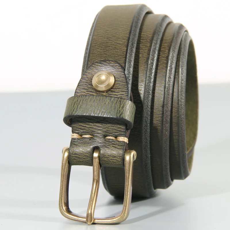 

Luxury Thick Cowhide Leather Belt for Women, Vintage Style with Gold Buckle, Simple Style Waistband for Casual Pants & Jeans