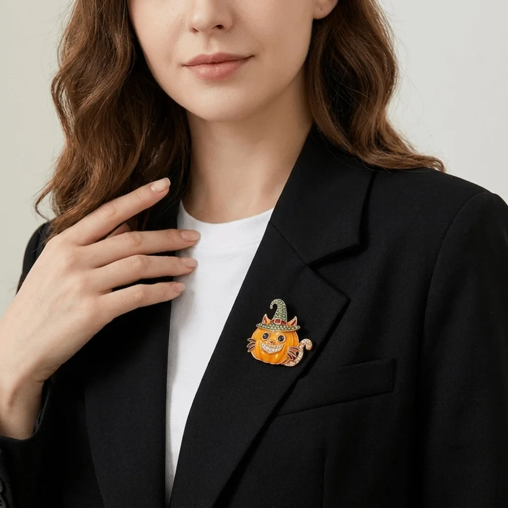 Halloween Pumpkin Cat Brooch Pin – detail image 2