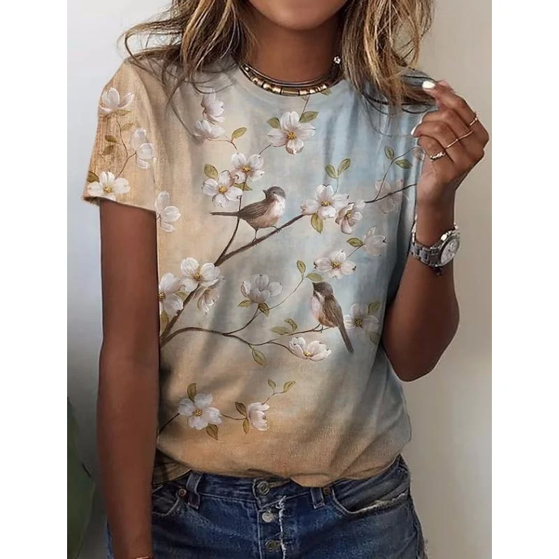 Summer Clothes Women 2024 Harajuku Flower 3D Women\'s Y2k Graphic T Shirts Casaul Everyday Tops Female Short Sleeve Tee Blouse