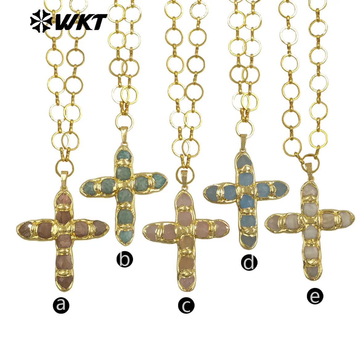 

WT-N1491 Women Popular Gemstone Yellow Brass Chain Necklace Cross Shape With Gold Plated For Friends Making Jewelry