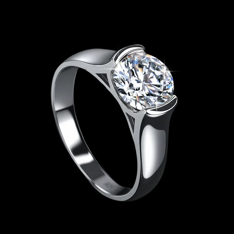 

2CT D Color Moissanite Ring with Certificate, S925 Sterling Silver, Women Wedding Engagement Luxury Jewelry Gift
