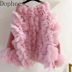 Original Design Mesh Splicing Long Sleeve Knitting Cardigans Women's Sweaters Loose Age Reduction Sweater Top Autumn Winter