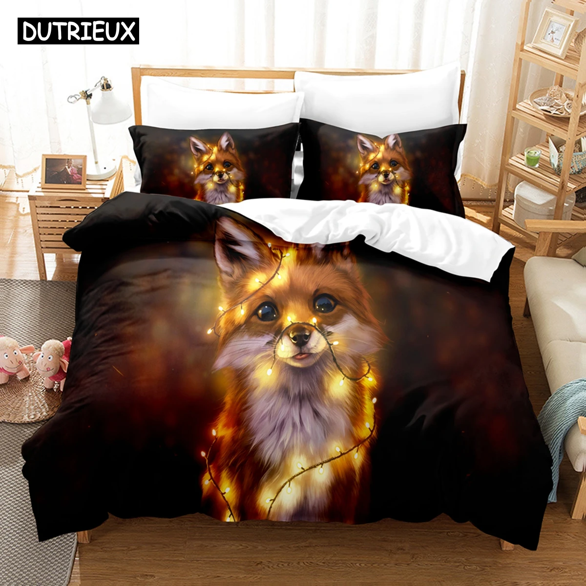 

3D Printed Fantasy Fox Bedding Set Down Quilt Cover With Pillowcase Double SIngle King