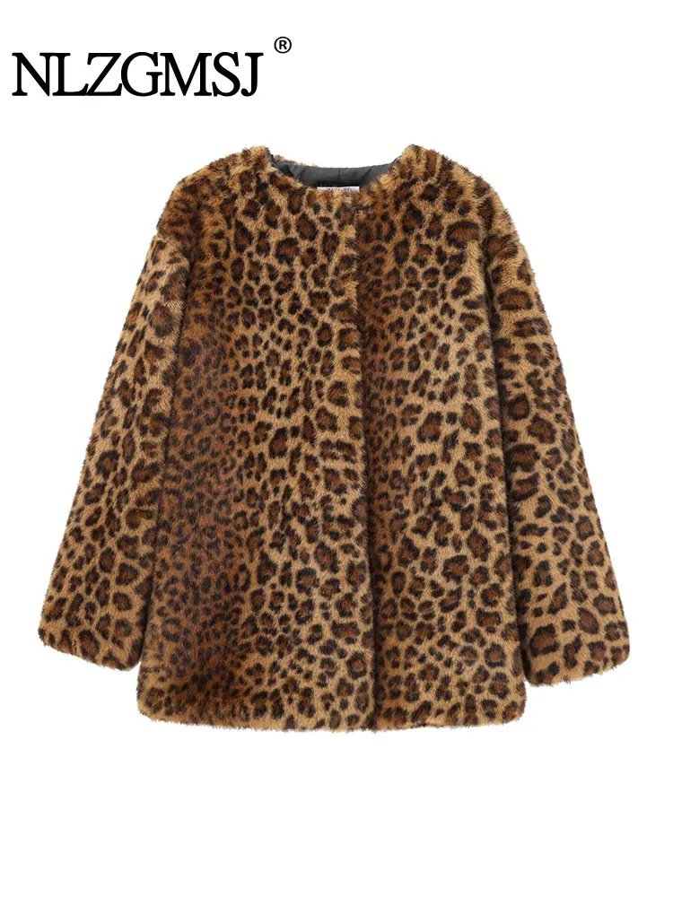

NLZGMSJ Chic Animal Print Women Faux Fur Coat 2025 Winter Warm Long Sleeve Casual Loose Jacket Female OuterwearY2K