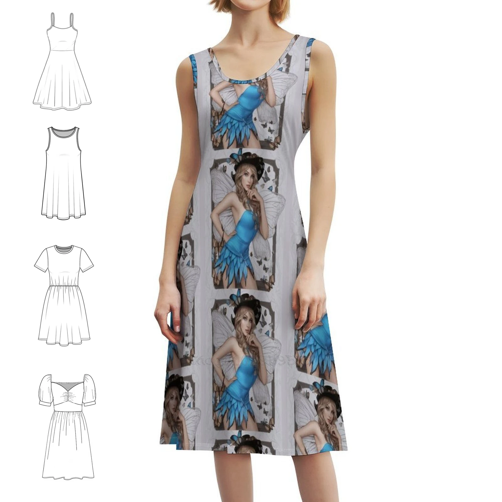 

The Betterfly Lady Bohemian Sleeveless Dress Multi-Print Beach Vacation Party Dress Art Betterfly Lady Woman Clothes