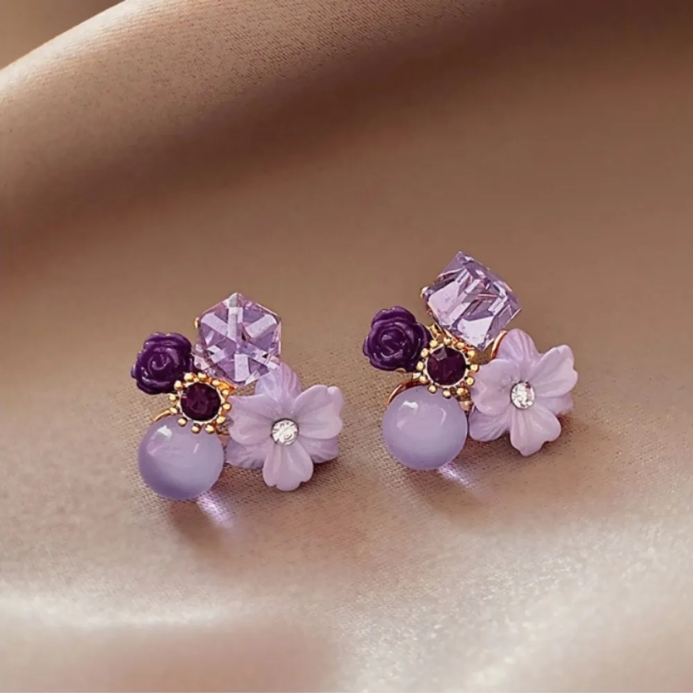 New Simple Amethyst Vintage Flower Niche Design Temperament Earrings Women\'s Premium Sense Party Charms Jewelry Decoration Gifts