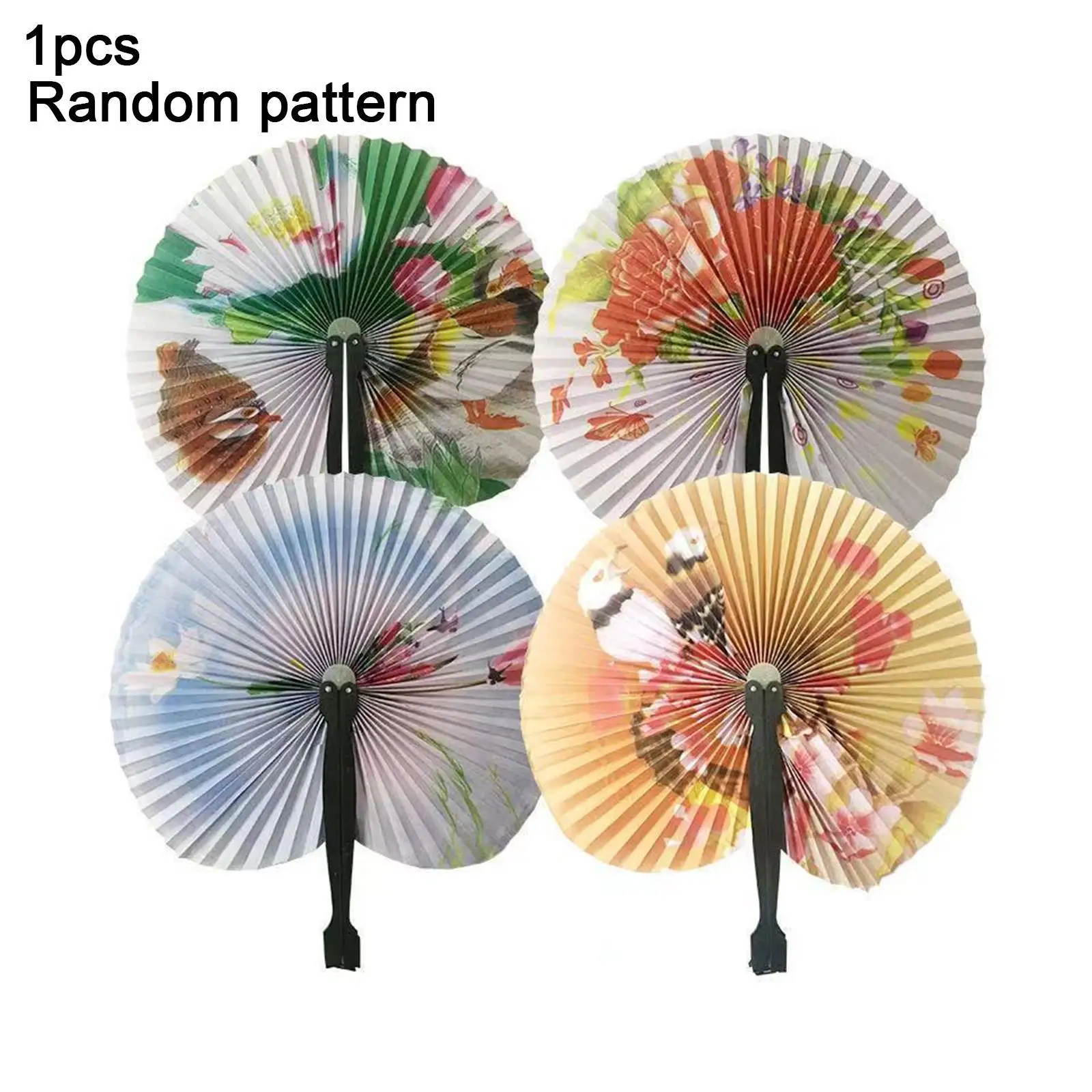 1pcs Folding Paper Fan Retro Windmill Small Round Paper Color Decor Paper Fan Style Party Hand Gift Random Color