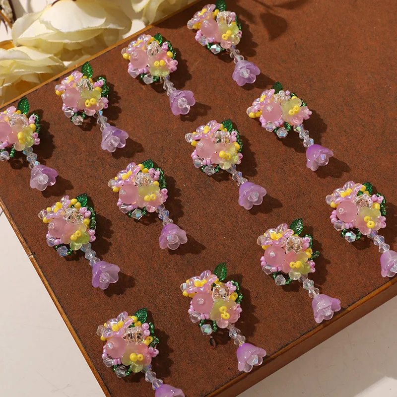 Shoe Charms 1 Piece Clear Crystal Lily of The Valley Beaded Flower Cluster DIY Jelly Clog Decoration Korean Princess Pastoral