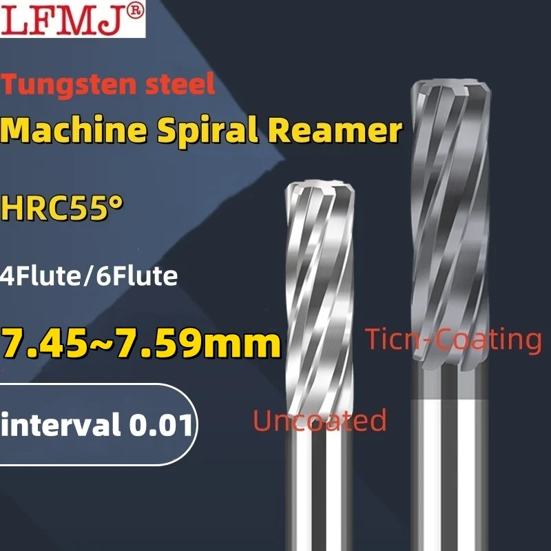 

1PCS 7.45-7.59mm Carbide Machine Reamer Spiral Metal Cutter 6 Flute CNC Tungsten steel Chucking Reamer Cutting Tool Coated Steel