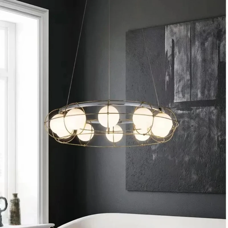 SANDYHA Creative LED Pendant Lights Modern Minimalist Glass Ball Chandelier for Stylish Living Room and Dining Table Lighting