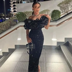 Customized Ball High Quality Off-the-shoulder Sheath Party Cocktail Sequin Fold S Prom Dresses Vestidos De Noche Elegantesparamu