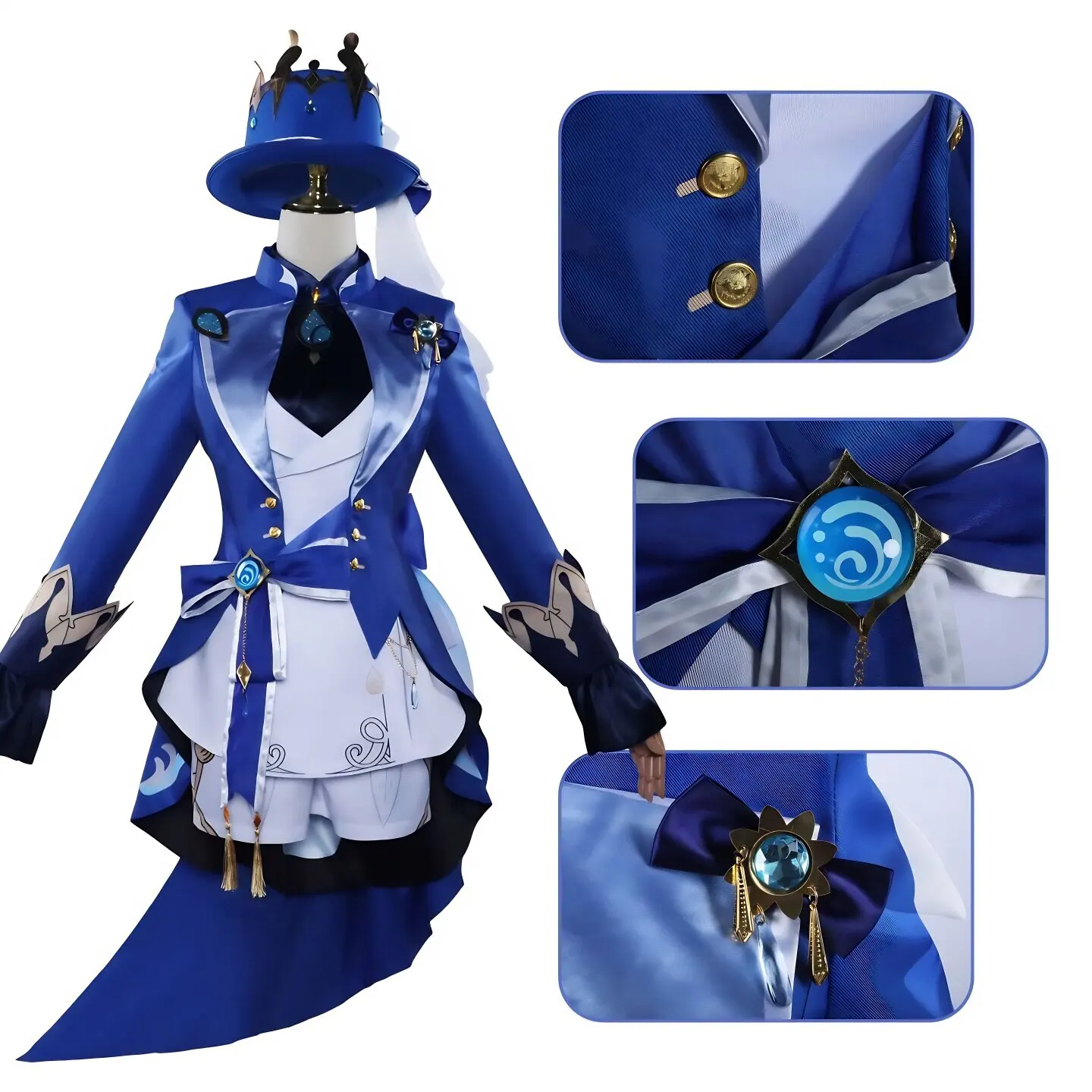 Furina Cosplay Costume Game Genshin Impact With Hat【XS-3XL】Black And White Suits Cosplay For Man Or Women Halloween Outfits view 4