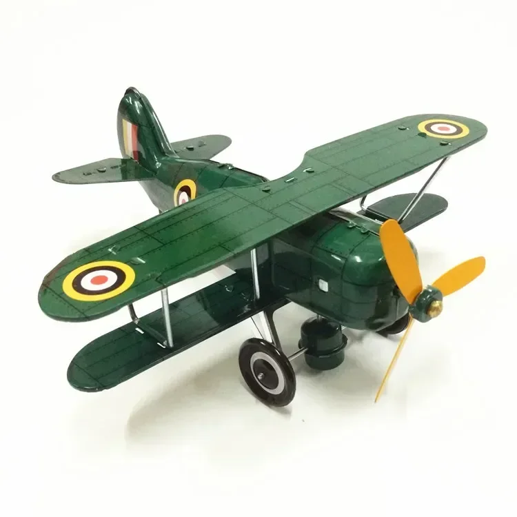 [Funny] Adult Collection Retro Wind up toy Metal Tin second world war fighter propeller plane Mechanical toy Clockwork toy gift