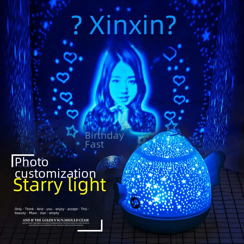 Romantic Valentine's Day Lucky Fish Photo Starry Projection Lamp Small Night Lamp Wireless Remote Control Charging Girlfrien