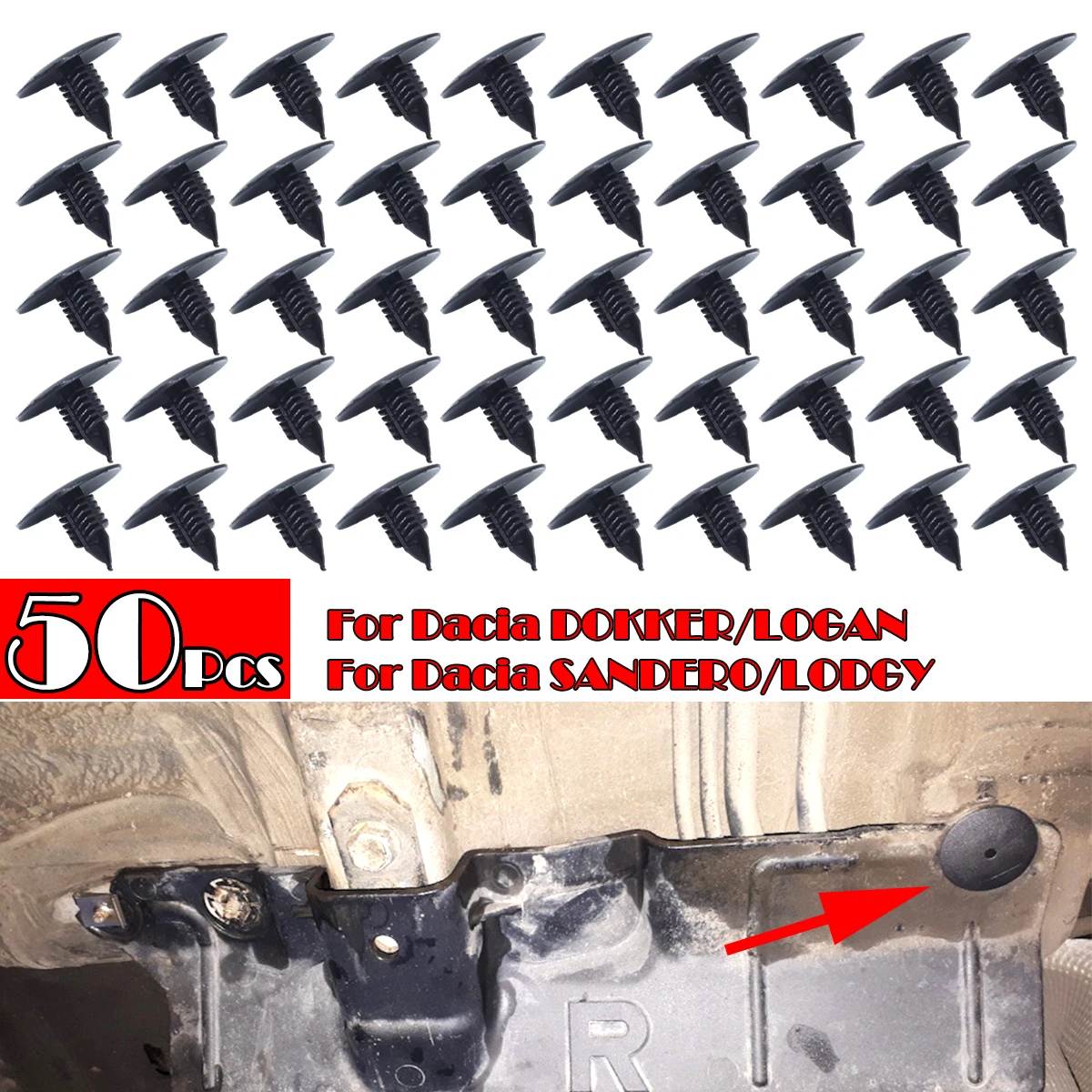 

50pcs Car Wheel Arch Liner Splash guard Clips Plastic Fastener For Dacia DOKKER LOGAN SANDERO 7703077435 Tool-Free Installation