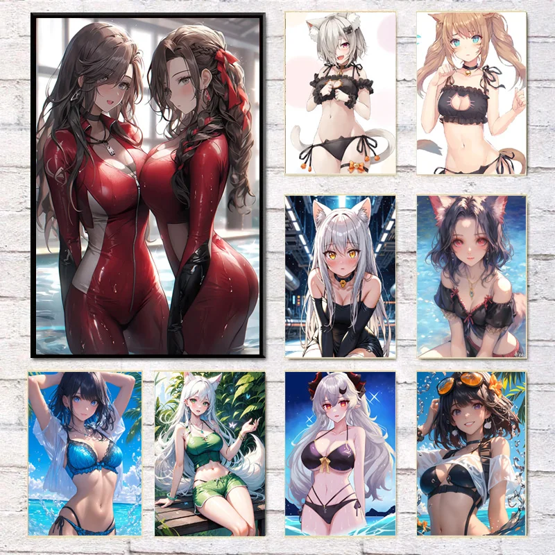 Cartoon Anime Wear Sexy Swimsuit Pajamas Woman Girl Seaside Poster Canvas Painting Prints Art Pictures Home Room Wall Decor Gift