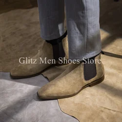 Men's Ankle Boots Classical Suede Heeled Vintage Frosted Slip On Casual British Style Handmade Business Dress Shoes Men Boots