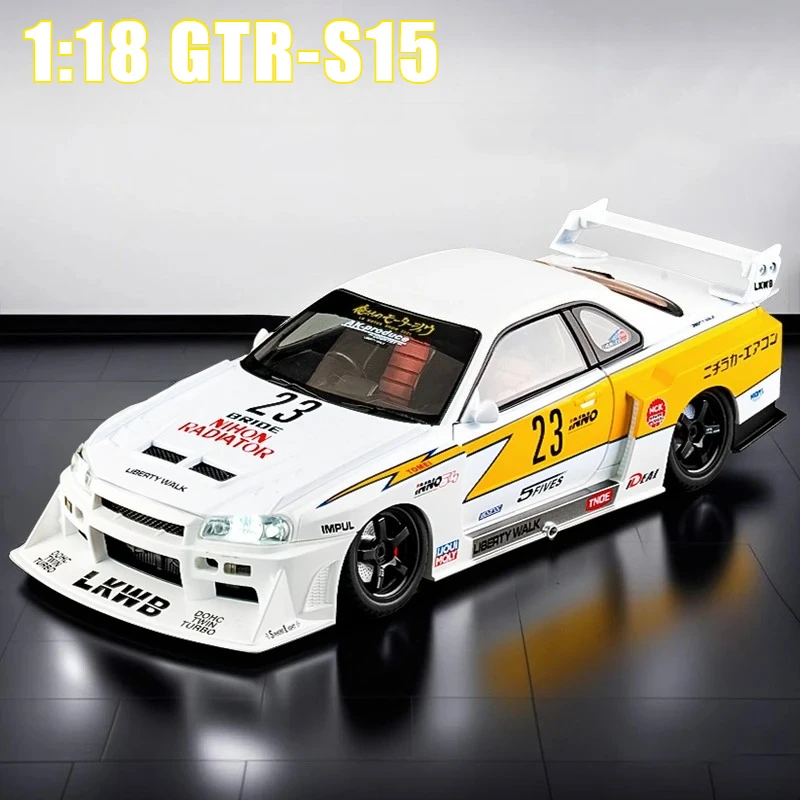 1:18 Skyline GTR S15 Sport Car Alloy Metal Diecast Sound and Light Model Car Computer Desktop Ornaments Toys Gift