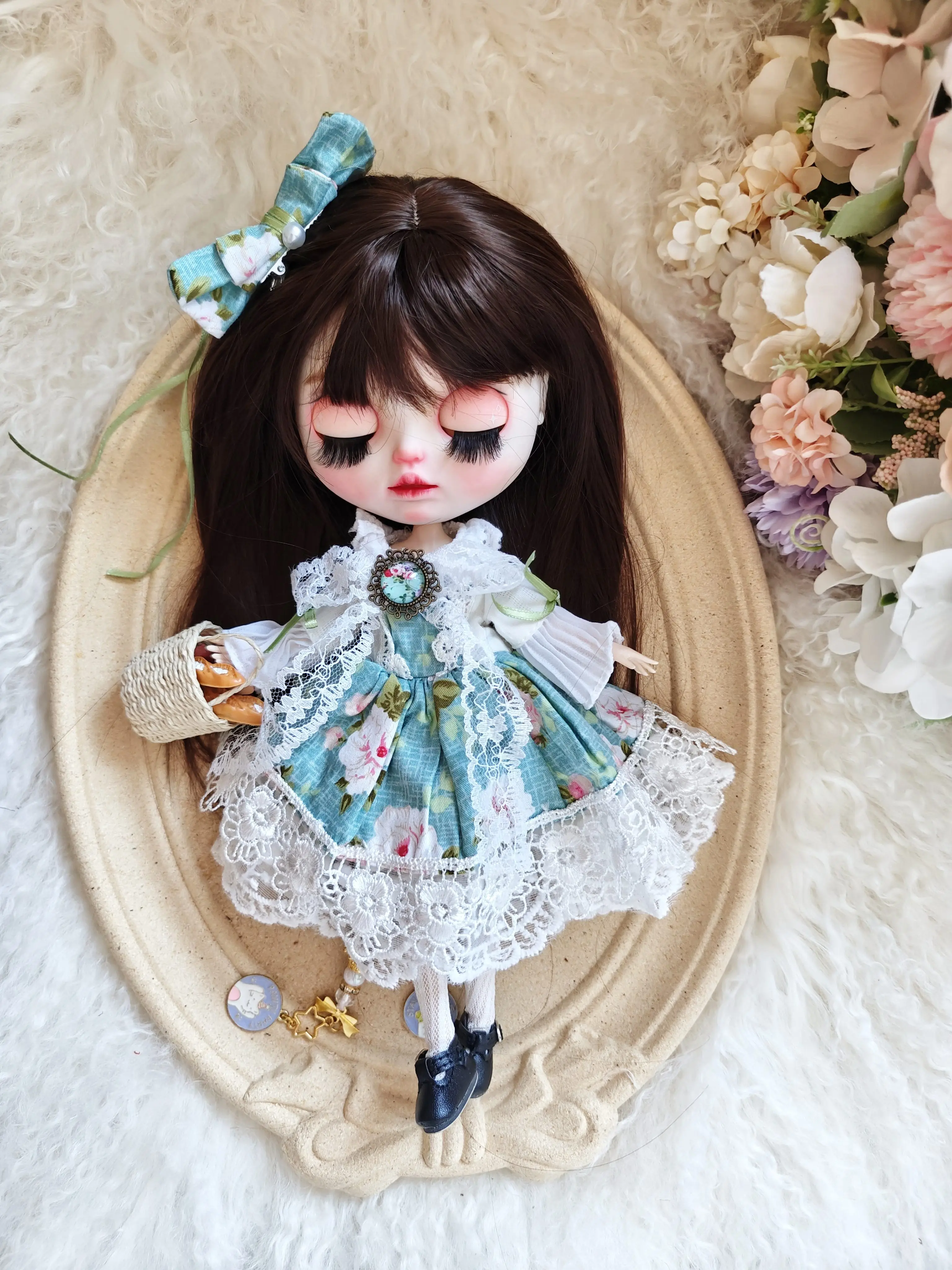 ICY DBS Blyth Doll Toys for Girls  dress Blue Floral Dance Retro Court OB22 OB24 AZONE accessories blythe doll clothes