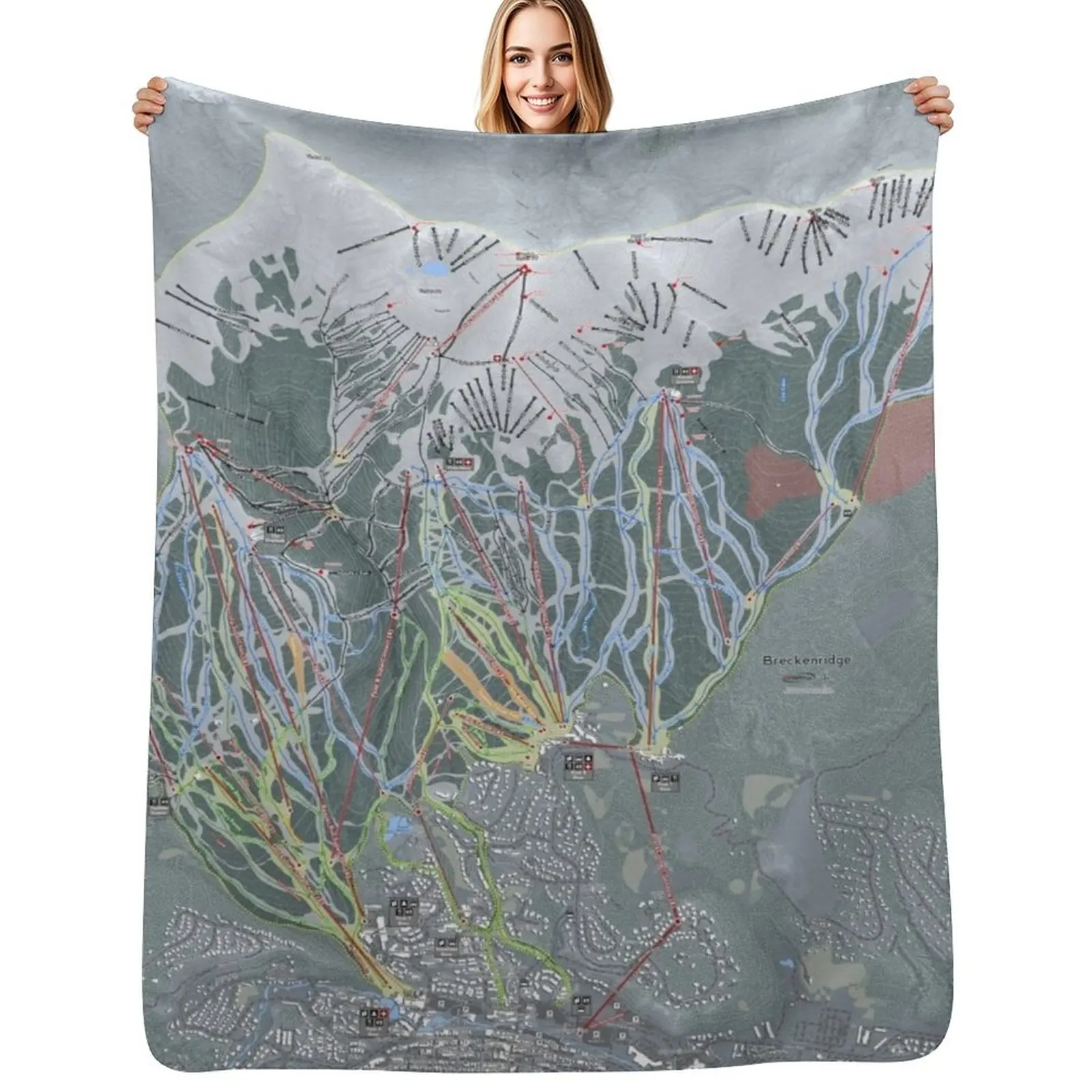 Breckenridge Resort Trail Map Throw Blanket Cozy Sofa Blanket for TV Watching Napping