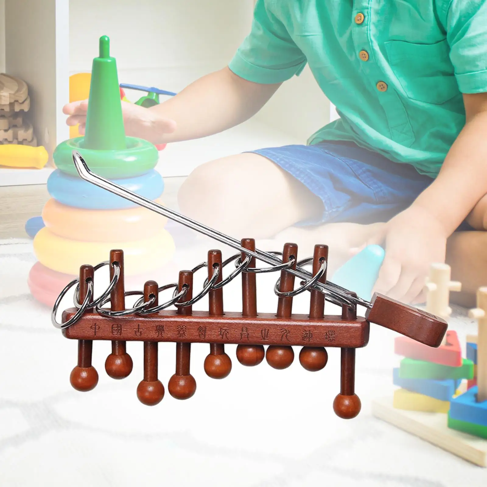 Brain Teaser Negen gekoppelde ringen PuzzelEducatief speelgoed IQ Truc Speelgoed Chinese houten sequentiële beweging Handheld voor volwassenen