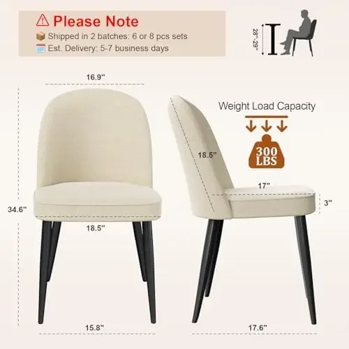 Upholstered Dining Chairs Set of 2, Comfortable Chenille Fabric Kitchen Chairs with High Back & Metal Legs, Modern