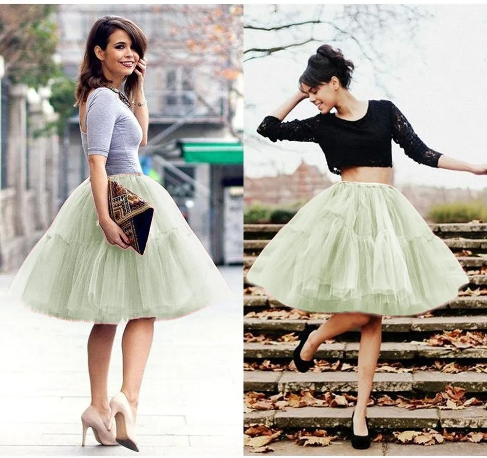

6 Layer Puffy Tulle Tutu Skirts Colorful Elastic Waist Knee Length Petticoat Carnival Party Half Body Skirt Ball Gown Underskirt