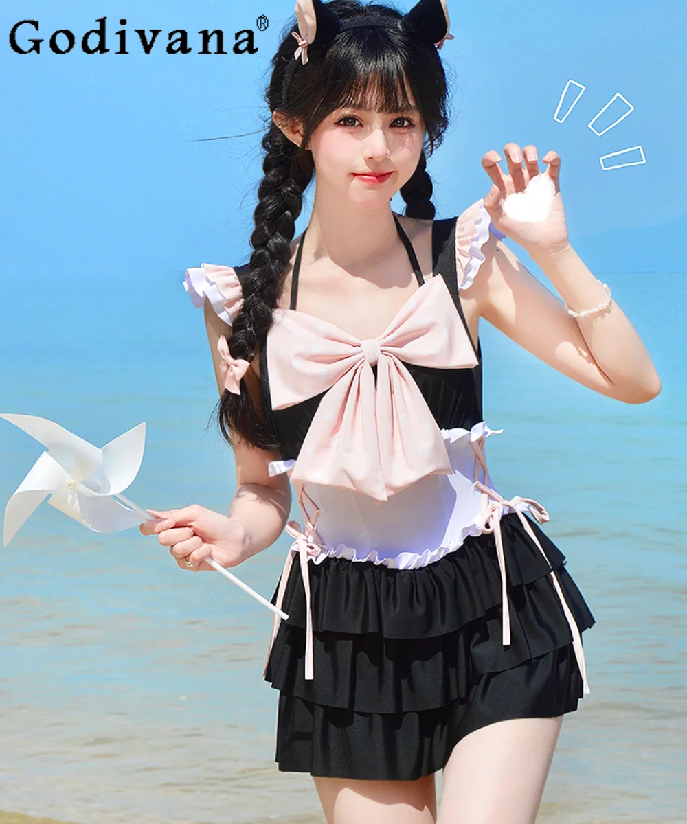 

Summer Original One-Piece Swimwear Girly Sweet Cover Meat Conservative Hot Spring Season Vacation Swimsuit Women Bathing Suit