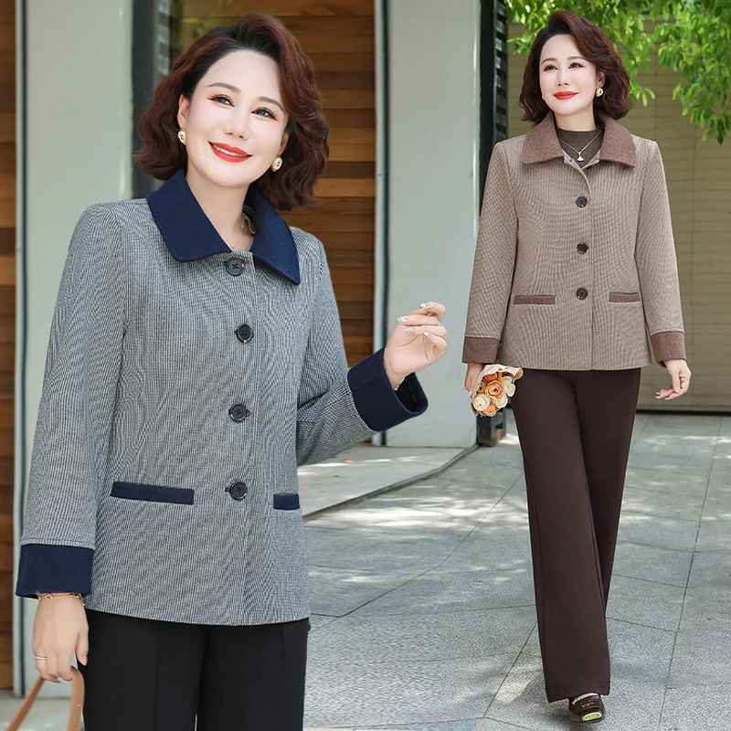 

Middle-aged Blazer Jacket Women Spring New Long-sleeved Mom Elegant Short Top Fashion Cardigan Suit Jacket Ladies