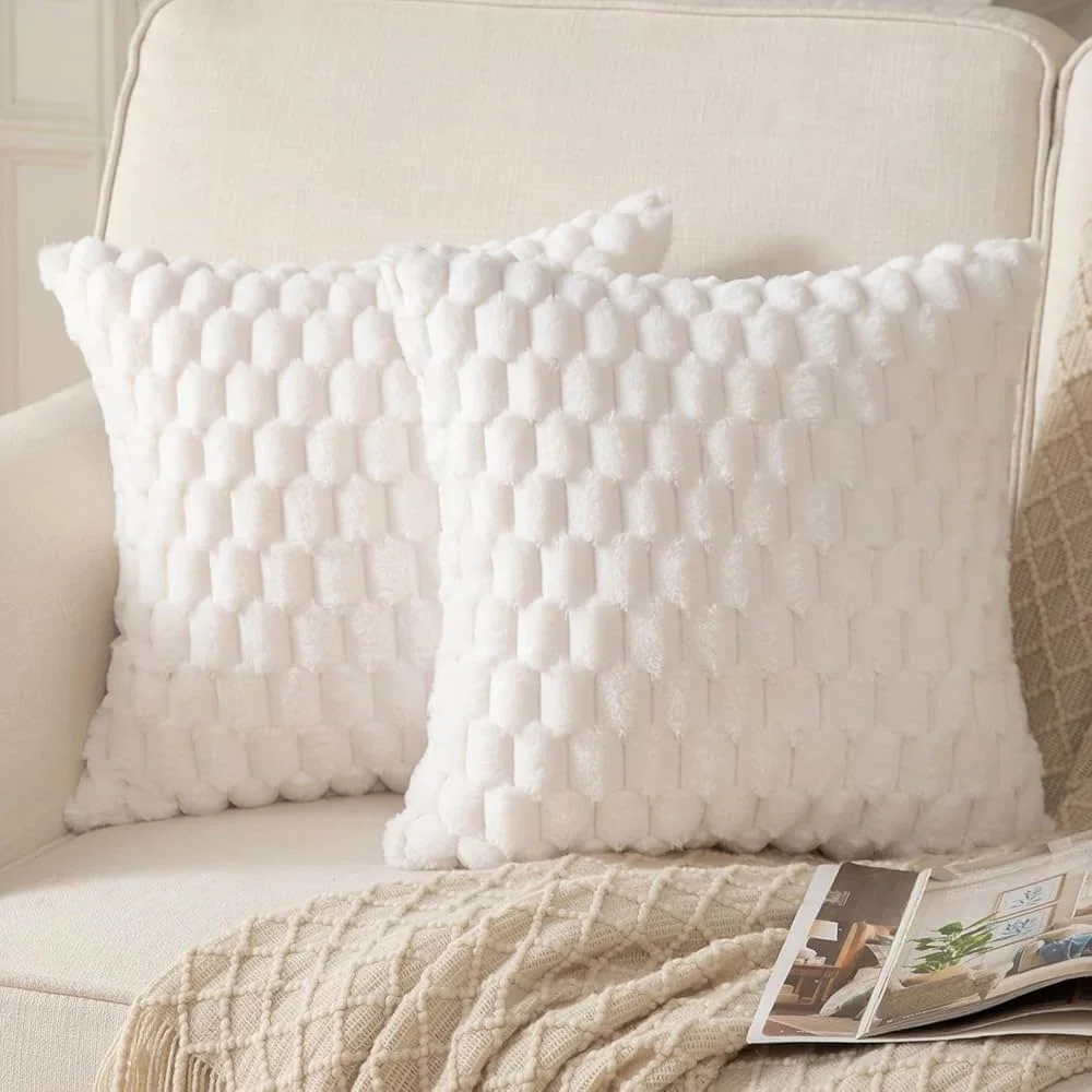1pcs Pineapple Grid Turtle Pattern 3D Soft Plush Throw Pillowcase,Cream White For Living Room Sofa Bedroom Home Room Decor