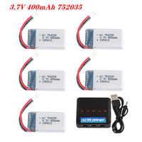 3.7V 400mAh 752035 Lipo Battery With Charger For H31 X4 H107 H6C KY101 E33C E33 U816A V252 RC Drone Spare Parts 2pcs To 5pcs