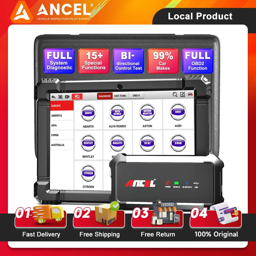 ANCEL X7 10,1 pulgadas OBD2 escáner Bluetooth herramienta de escaneo bidireccional lector de código de sistema completo más de 15 herramientas de diagnóstico de coche de reinicio