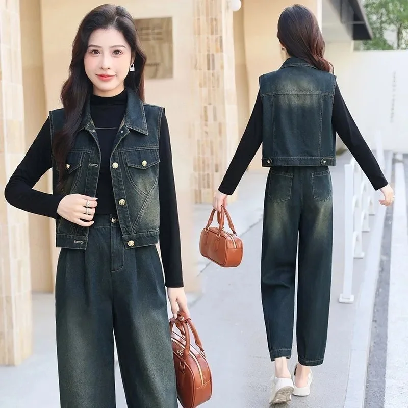 Spring Female Casual Sleeveless Korean Lady Fashion Washed Hole Waistcoat Coat Autumn Women Large Size 5xl Short Vest Top