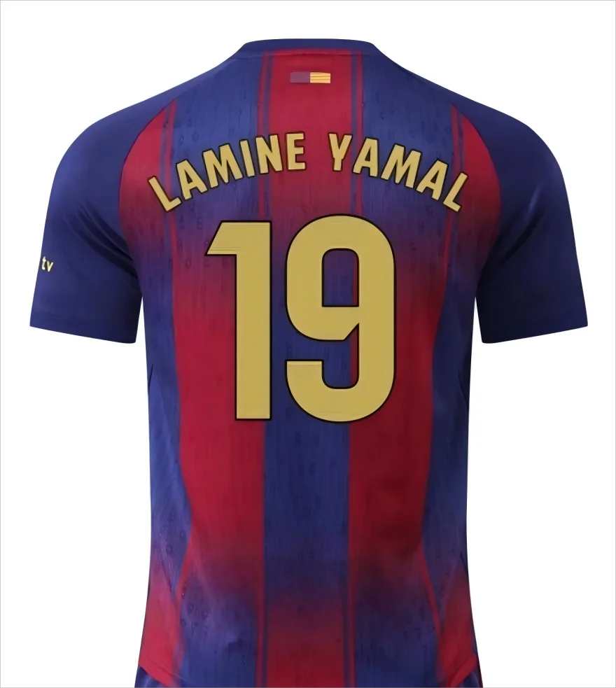 3D Barcelona 25_26 # 19 Lamine Yamal Home Kit de fútbol Jersey Camiseta de fútbol de manga corta Niños jóvenes Entrenamiento al aire libre Casual