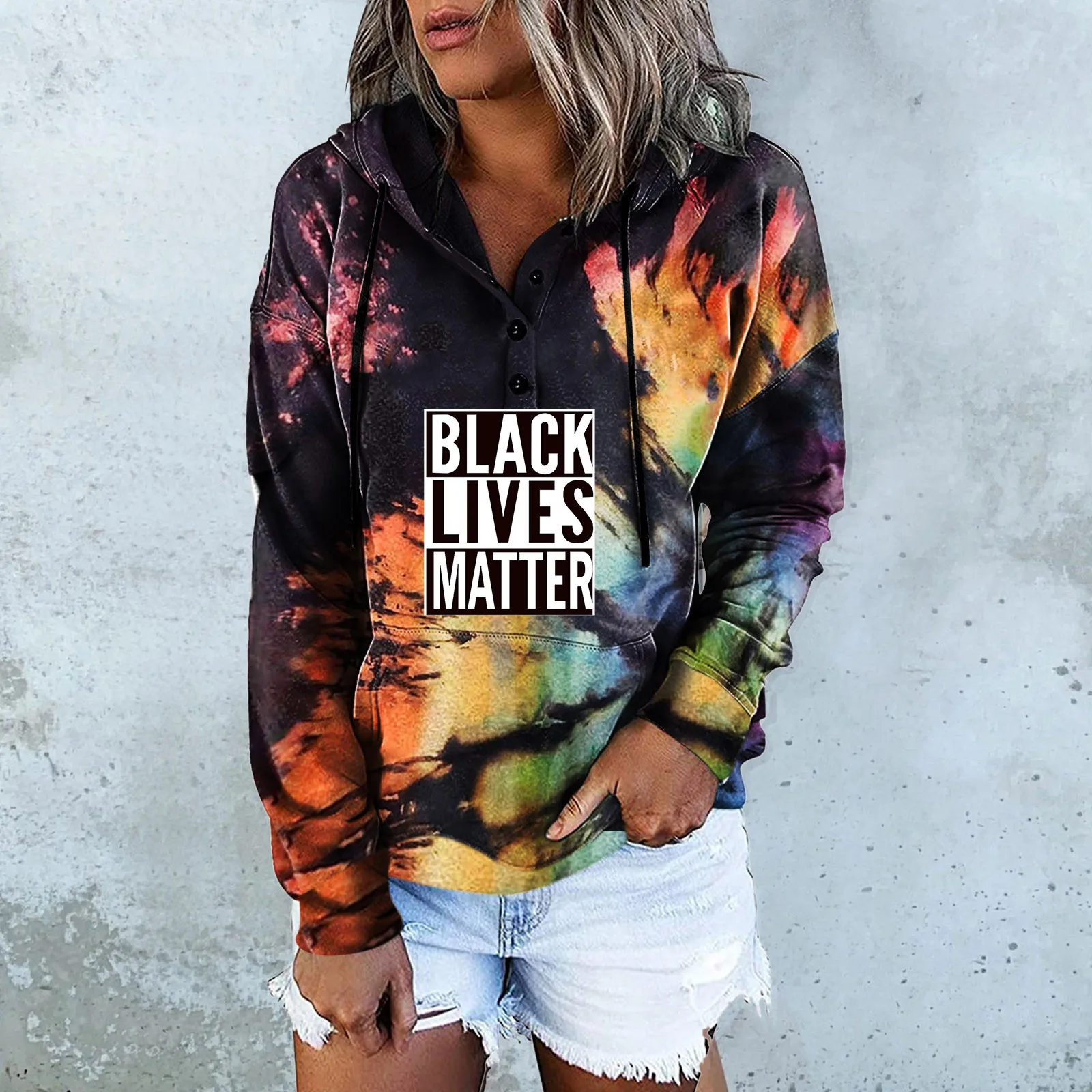 

Tie-Dye Letter Print Women Sweatshirt y2k Streetwear Hip Hop Half Button Hoodies 2024 Long Sleeve Versatile Sudaderas De Mujeres