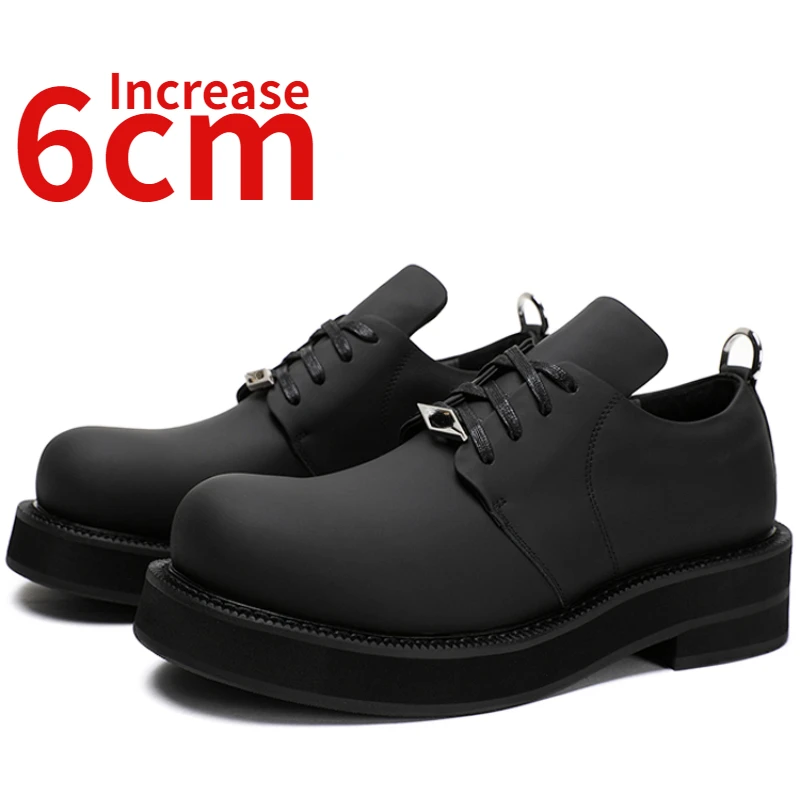 Derby Shoes for Men Height Increase 6cm England New Design Matte Silk Genuine Leather Biack Thick Platform Casual Elevated Shoes