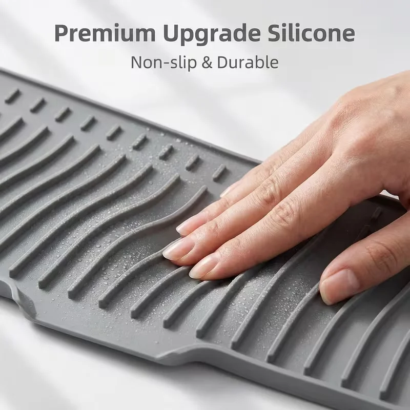 Non‑Slip Silicone Faucet Drip Catcher Mat Quick Draining Design Kitchen Sink Countertop Water Spill Prevent Pad Toilet Vanity
