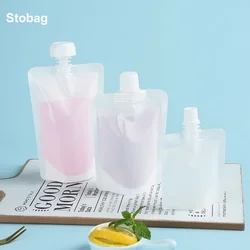 StoBag 100pcs Wholesale White Liquid Drinking Nozzle Bags Packaging Plastic Juice Beverage Yogurt Seal Stand Up Storage Pouch