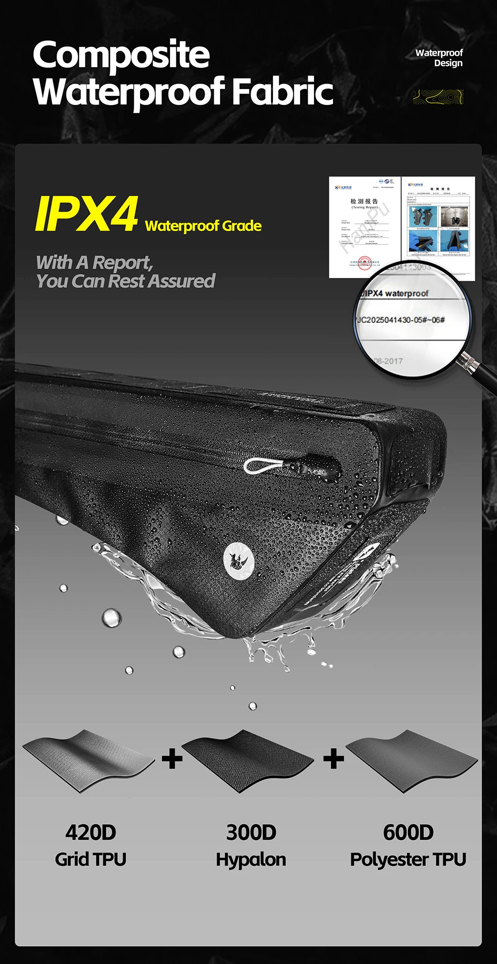 Rhinowalk Fahrradrahmentasche 1,7/2,6 l IPX4 wasserdichte Dreiecksschlauchtasche rutschfest lackfest für MTB- und Rennrad Radfahren Bikepacking – Detail 5