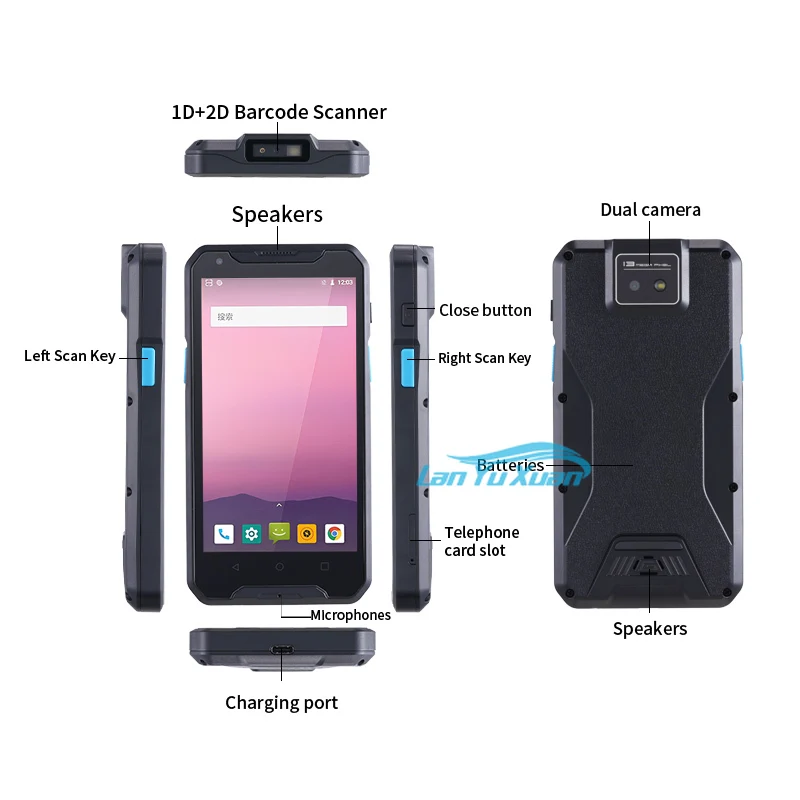 2 Pcs PDA927 Android 8.1-inch Industrial PDA With Barcode Scanner And 4GB+64GB Memory Card