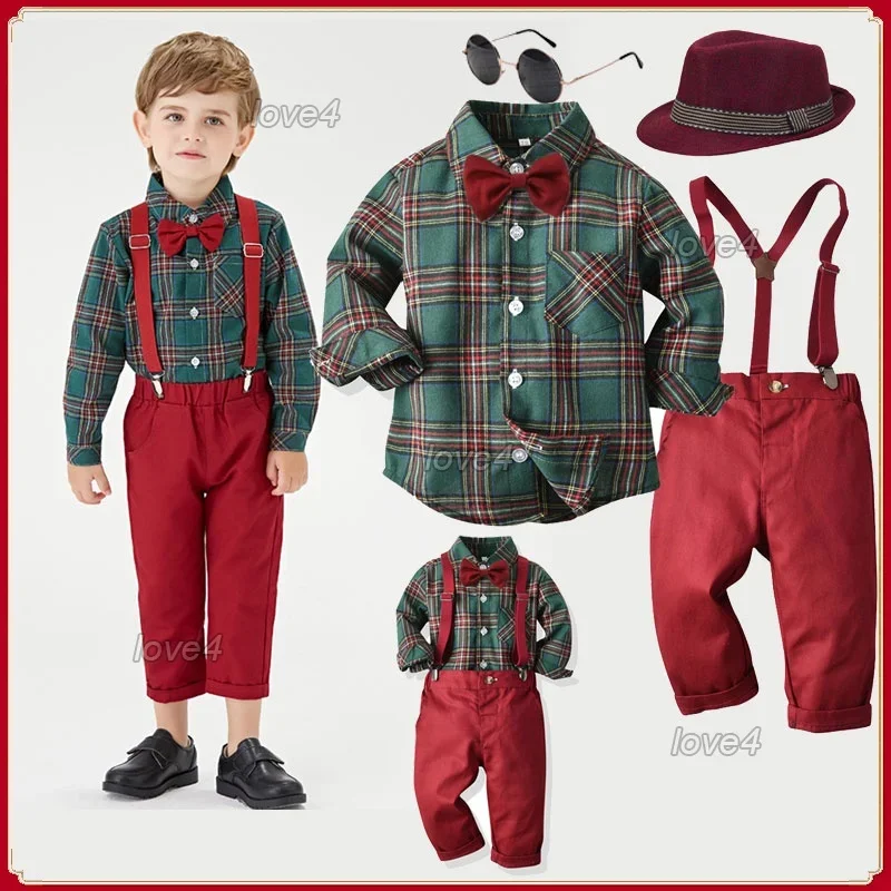 Christmas Outfit for Baby Boy Girl Brother and Sister Matching Outfits Shirt Suspender Pants for Kids Princess Dress for Girl