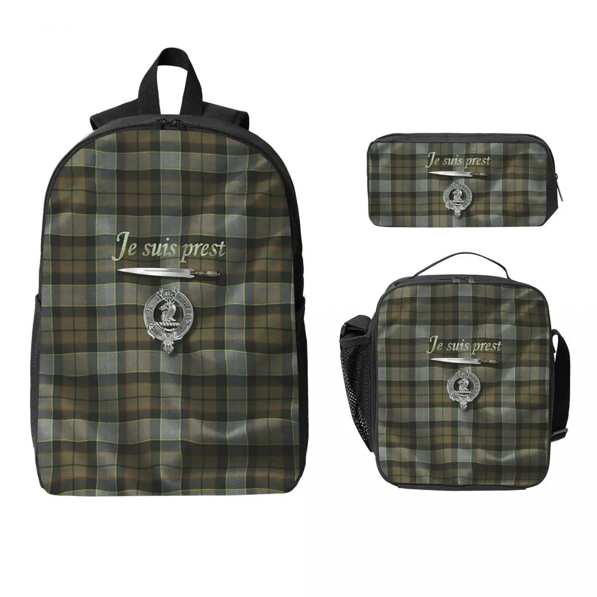 

Je Suis Prest Tartan Outlander TV Backpack Student BookBag School Bag Computer Shoulder Bags 3ps Insulated Lunch Bag Pencil Case